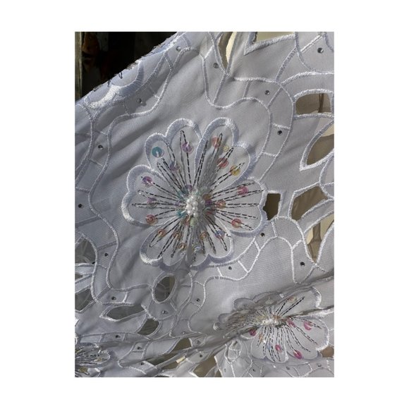 White Angel Wing Caftan Dress Sequins Embroidery Cutwork - Picture 7 of 16